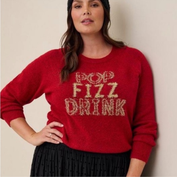 Torrid Pop Fizz Drink Sweater with Tinsel Christmas New Years Holiday Size 3 - Picture 1 of 7